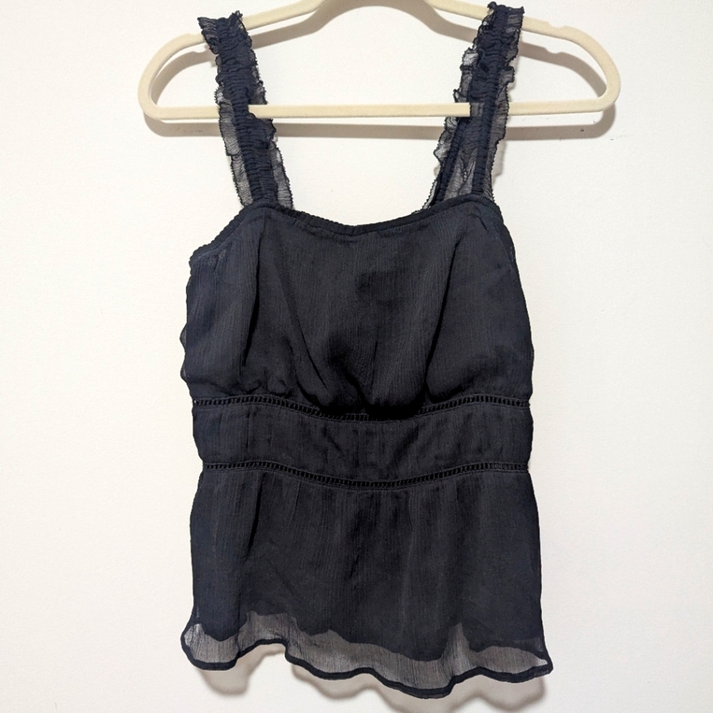 Black Ruffled Tank Top